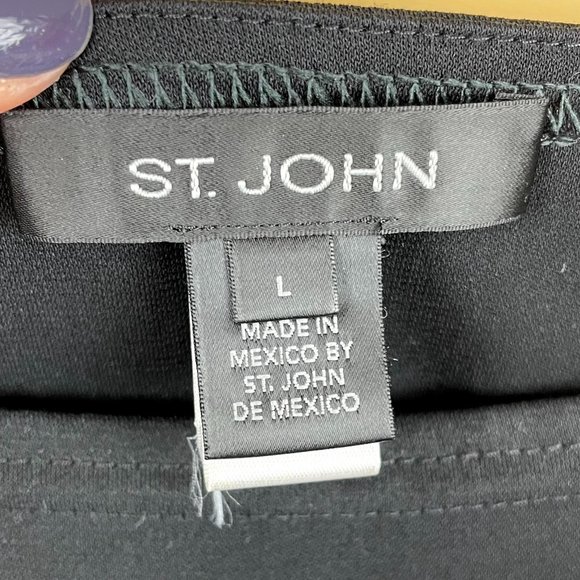 St. John Black Short Sleeve Tunic Cinched Blouse L - Picture 3 of 7